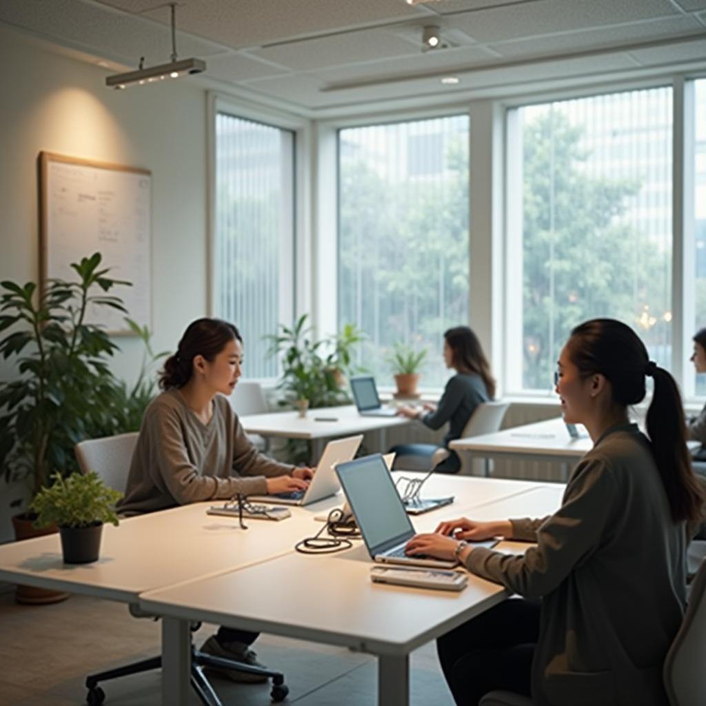 karyawan kantor sedang bekerja dengan menggunakan laptop